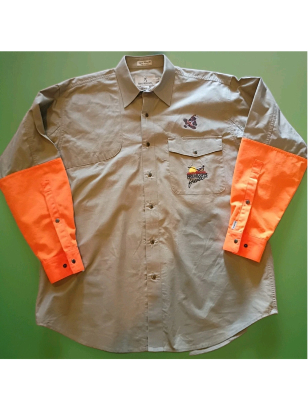 BROWNING Super Natural Upland Hunting Shirt L-XL Pheasants Forever Hi Vis Orange